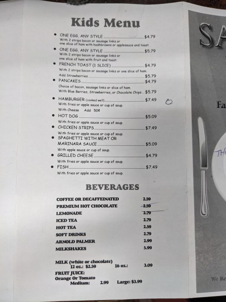 Saline Inn Menu 2