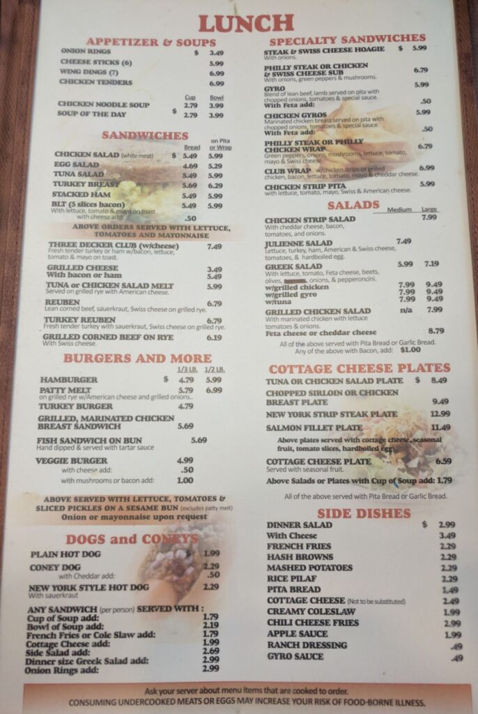 Saline Inn Menu 5